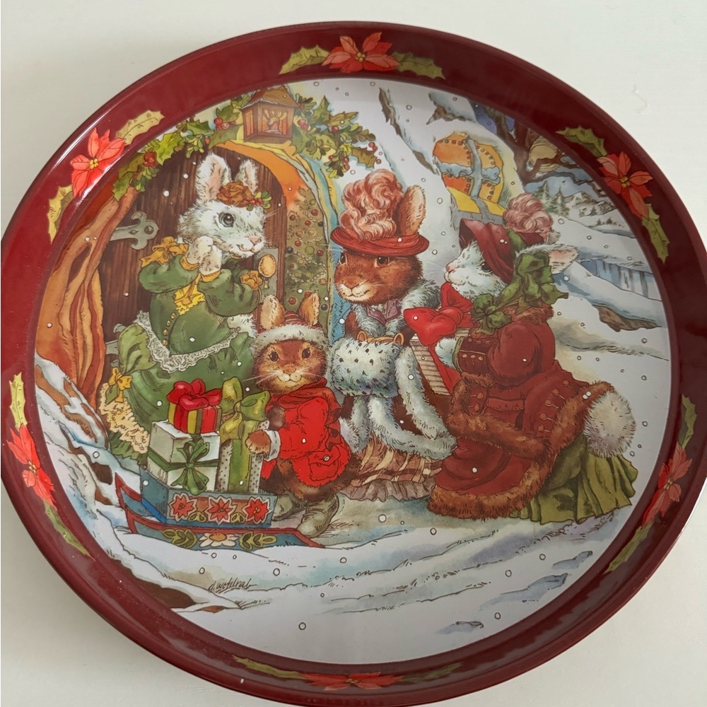 Vintage Festive Holiday Plate with Adorable Rabbit Design
